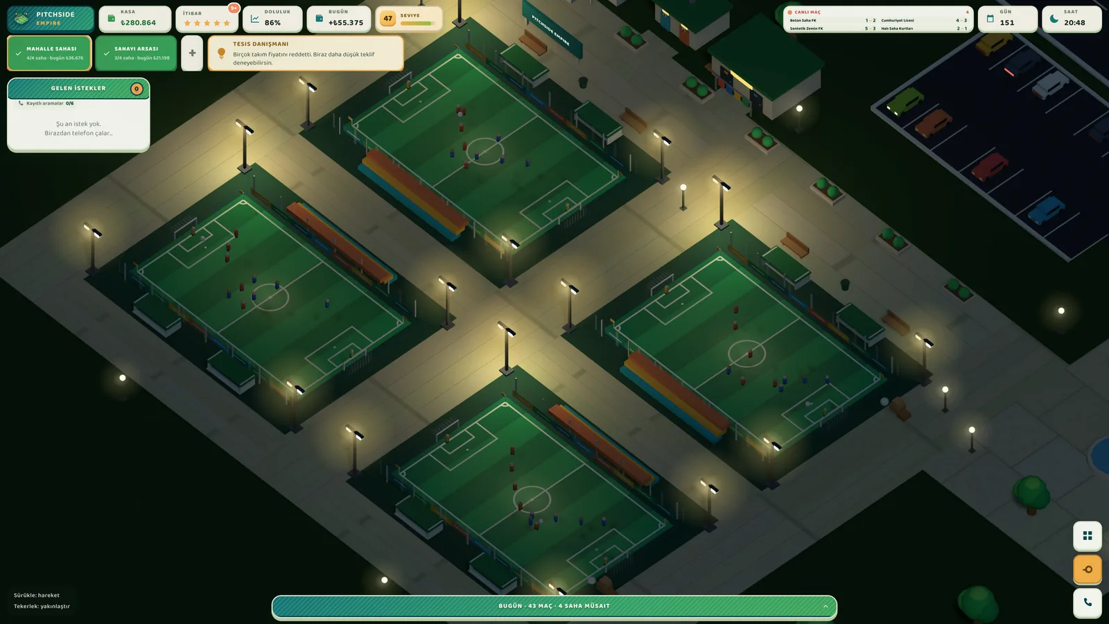The facility, evening